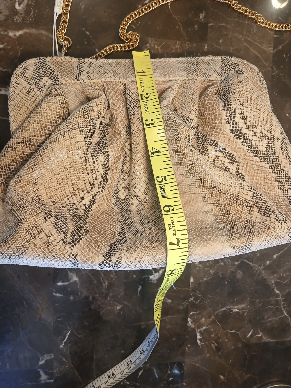 Urban Expressions Vegan Snake-Print Crossbody in Beige and Black with Gold Chain - Picture 10 of 14